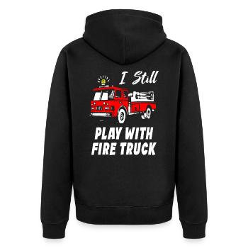I Still Play With Fire Truck - Unisex Premium Bio Zip Hoodie - Schwarz - Hinten - Nico (187cm)