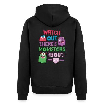 Pass auf, es gibt Monster über - Unisex Premium Bio Zip Hoodie - Schwarz - Hinten - Nico (187cm)