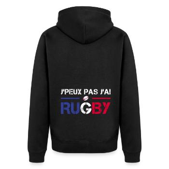 J'Peux Pas J'ai Rugby Joueur Maillot France Rugby - Unisex Premium Bio Zip Hoodie - Schwarz - Hinten - Nico (187cm)