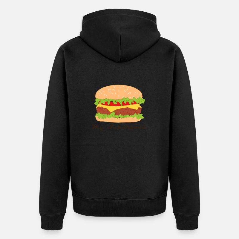 Comic Hamburger avec slogan - Veste à capuche bio Premium Unisexe - noir