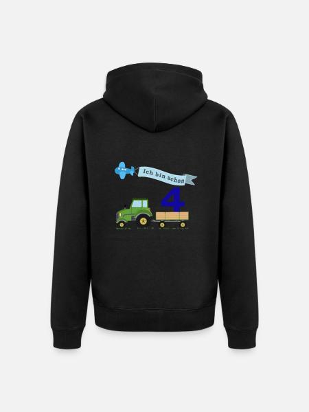 Fourth birthday with tractor - Unisex Premium Organic Zip Hoodie - black