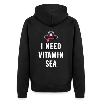 ICH BRAUCHE VITAMIN SEA - Unisex Premium Bio Zip Hoodie - Schwarz - Hinten - Nico (187cm)