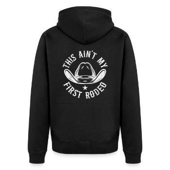 Das ist nicht mein erstes Rodeo - Unisex Premium Bio Zip Hoodie - Schwarz - Hinten - Nico (187cm)