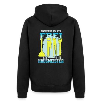 Hausmeister sind immer im Stress - Unisex Premium Bio Zip Hoodie - Schwarz - Hinten - Nico (187cm)