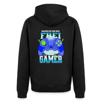 Gamer Zocker Motiv die es eilig haben - Unisex Premium Bio Zip Hoodie - Schwarz - Hinten - Nico (187cm)