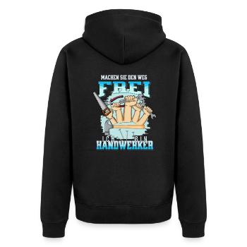 Handwerker Hausmeister haben es eilig - Unisex Premium Bio Zip Hoodie - Schwarz - Hinten - Nico (187cm)