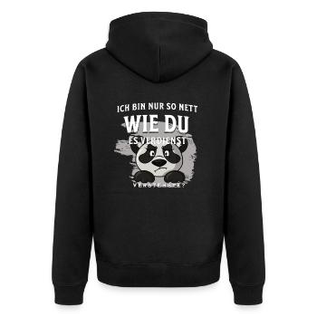 Panda Nett sein muss man sich verdienen - Unisex Premium Bio Zip Hoodie - Schwarz - Hinten - Nico (187cm)
