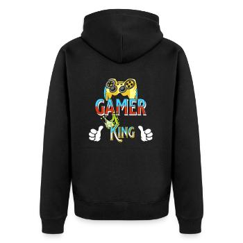 Gamer King - Unisex Premium Organic Zip Hoodie - black - Back - Nico (187cm)
