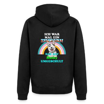 Husky Hund Husky war mal ein Einhorn - Unisex Premium Bio Zip Hoodie - Schwarz - Hinten - Nico (187cm)