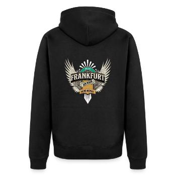 Frankfurt Franfurter Fans aufgepasst Hessen - Unisex Premium Bio Zip Hoodie - Schwarz - Hinten - Nico (187cm)