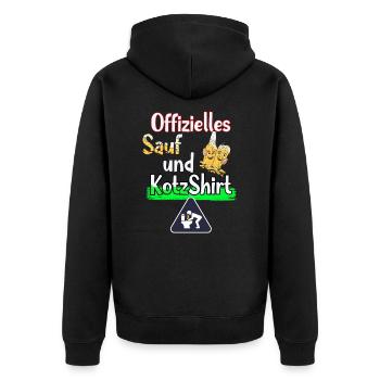 Offizielles Sauf Kotzshirt für jede Party - Unisex Premium Bio Zip Hoodie - Schwarz - Hinten - Nico (187cm)