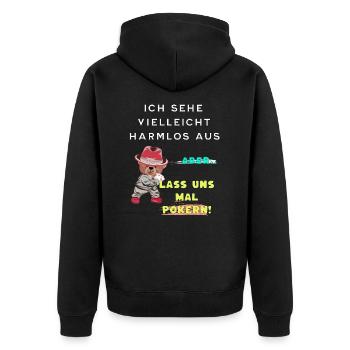 Poker Shark Pokern Onlinepoker - Unisex Premium Bio Zip Hoodie - Schwarz - Hinten - Nico (187cm)