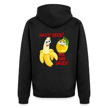 Vegane Banane und Zitrone Witzig Zitrone ist Sauer - Unisex Premium Bio Zip Hoodie - Schwarz - Hinten - Nico (187cm)