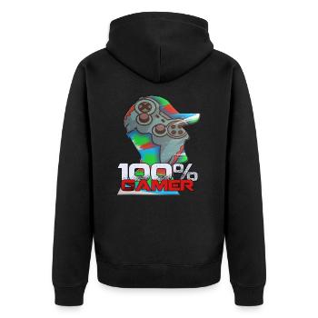 Gamer to 100% Gaming Player - Unisex Premium Organic Zip Hoodie - black - Back - Nico (187cm)