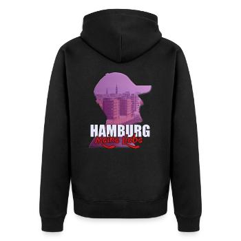 Hamurg meine Liebe Stadt Hamburg Design - Unisex Premium Bio Zip Hoodie - Schwarz - Hinten - Nico (187cm)
