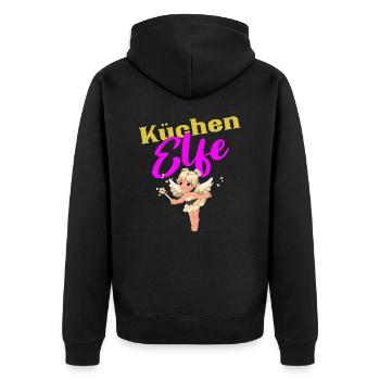 Küchen Elfe Shirt Design für eine gute Köchin - Unisex Premium Bio Zip Hoodie - Schwarz - Hinten - Nico (187cm)