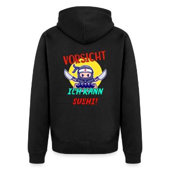 Sushi Design für Sushi Liebhaber wer gerne Sushi m - Unisex Premium Bio Zip Hoodie - Schwarz - Hinten - Nico (187cm)