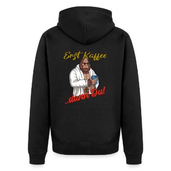 Kaffee dann Du ein Kaffee am morgen muss sein - Unisex Premium Bio Zip Hoodie - Schwarz - Hinten - Nico (187cm)