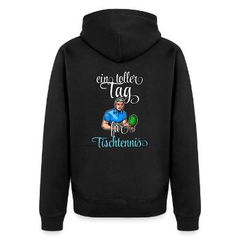 Tischtennis Design für Tischtennisspieler - Unisex Premium Bio Zip Hoodie - Schwarz - Hinten - Nico (187cm)