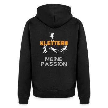 Klettern Bergsteigen Design für Kletterer - Unisex Premium Bio Zip Hoodie - Schwarz - Hinten - Nico (187cm)