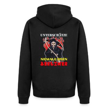 Berlin unterschätze keinen Berliner Skull - Unisex Premium Bio Zip Hoodie - Schwarz - Hinten - Nico (187cm)