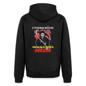 Hessen unterschätze keinen aus Hessen Skull Design - Unisex Premium Bio Zip Hoodie - Schwarz - Hinten - Nico (187cm)