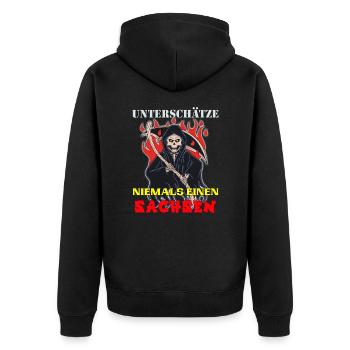 Sachse unterschätze keinen aus Sachsen Skull - Unisex Premium Bio Zip Hoodie - Schwarz - Hinten - Nico (187cm)