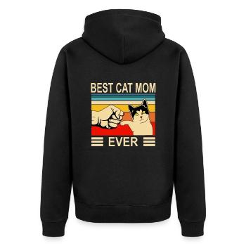 Best Cat Mom Ever Women Vintage Bump Fit Mothers - Unisex Premium Bio Zip Hoodie - Schwarz - Hinten - Nico (187cm)