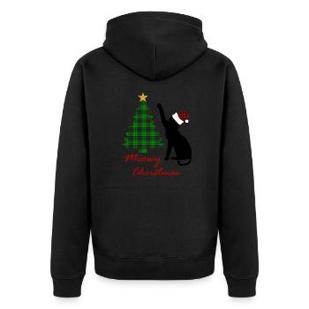 Meowy Weihnachten mit Katze und Weihnachtsbaum - Unisex Premium Bio Zip Hoodie - Schwarz - Hinten - Nico (187cm)