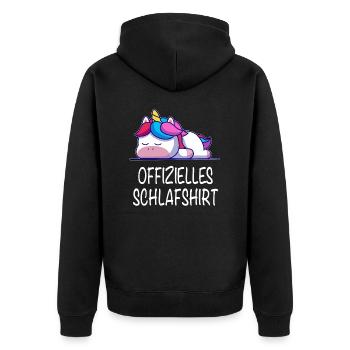 Offizielles Schlafshirt Einhorn - Unisex Premium Bio Zip Hoodie - Schwarz - Hinten - Nico (187cm)