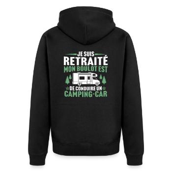 je suis retraité camping-car t-shirt camping - Veste à capuche bio Premium Unisexe - noir - Dos - Nico (187cm)