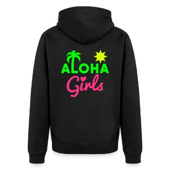 Aloha girls (palm as L, sun, heart as i-point) - Unisex Premium Organic Zip Hoodie - black - Back - Nico (187cm)