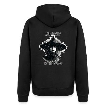 Witch Way to the Candy, Halloween - Unisex Premium Organic Zip Hoodie - black - Back - Nico (187cm)