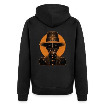 A Skeleton like head wearing a hat - Unisex Premium Organic Zip Hoodie - black - Back - Nico (187cm)