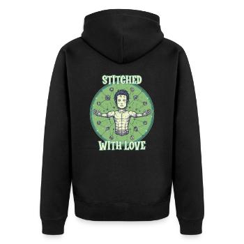 KAwaii Franken Monster, mit Liebe genäht - Unisex Premium Bio Zip Hoodie - Schwarz - Hinten - Nico (187cm)