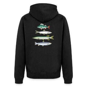 FOUR FISH - Perch, whitefish, pike and trout products - Unisex Premium Organic Zip Hoodie - black - Back - Nico (187cm)