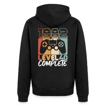 40 Geburtstag Jahrgang 1982 Level 40 Complete - Unisex Premium Bio Zip Hoodie - Schwarz - Hinten - Nico (187cm)