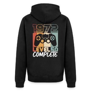 50 Anniversaire Né 1972 Niveau 50 Complet - Veste à capuche bio Premium Unisexe - noir - Dos - Nico (187cm)