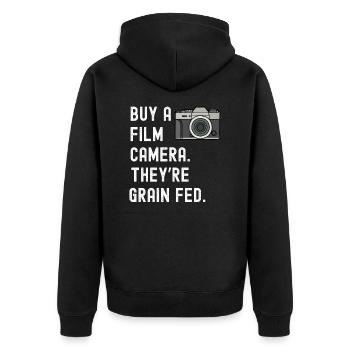 Film Camera grain fed funny photography gift - Unisex Premium Organic Zip Hoodie - black - Back - Nico (187cm)