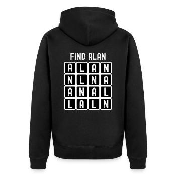 Finde die (anale) Wortsuche von Alan - Unisex Premium Bio Zip Hoodie - Schwarz - Hinten - Nico (187cm)