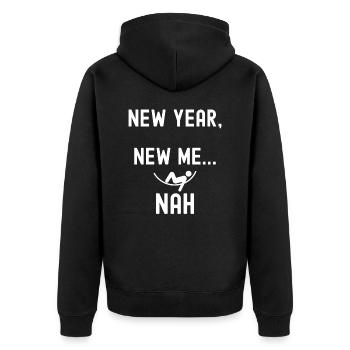 Neues Jahr, neues Ich. nein - Unisex Premium Bio Zip Hoodie - Schwarz - Hinten - Nico (187cm)