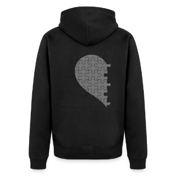 Passende Paare Halbherz Valentinstag Grau 2 - Unisex Premium Bio Zip Hoodie - Schwarz - Hinten - Nico (187cm)