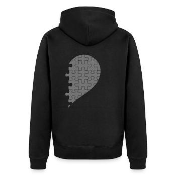 Passende Paare Halbherz Valentinstag Grau 1 - Unisex Premium Bio Zip Hoodie - Schwarz - Hinten - Nico (187cm)