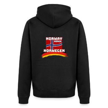 Norwegen Deutschland - Unisex Premium Bio Zip Hoodie - Schwarz - Hinten - Nico (187cm)