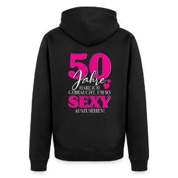 50 Jahre Gebraucht So Sexy 50. Geburtstag Frauen - Unisex Premium Bio Zip Hoodie - Schwarz - Hinten - Nico (187cm)
