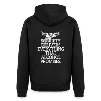 Sobriety Delivers Everything That Alcohol Promises - Unisex Premium Organic Zip Hoodie - black - Back - Nico (187cm)