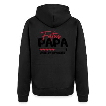 Futur papa veuillez patienter - Veste à capuche bio Premium Unisexe - noir - Dos - Nico (187cm)