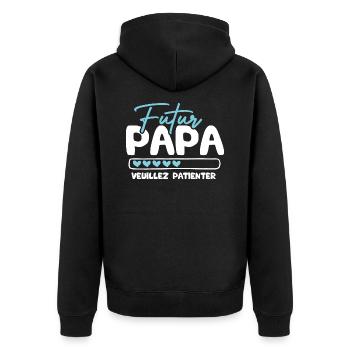 Futur papa veuillez patienter - Veste à capuche bio Premium Unisexe - noir - Dos - Nico (187cm)