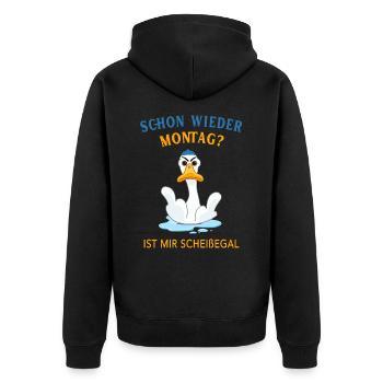 Schon wieder Montag? Ist mir Scheißegal - Unisex Premium Bio Zip Hoodie - Schwarz - Hinten - Nico (187cm)