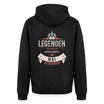 Legenden werden im Mai gebohren - Unisex Premium Bio Zip Hoodie - Schwarz - Hinten - Nico (187cm)